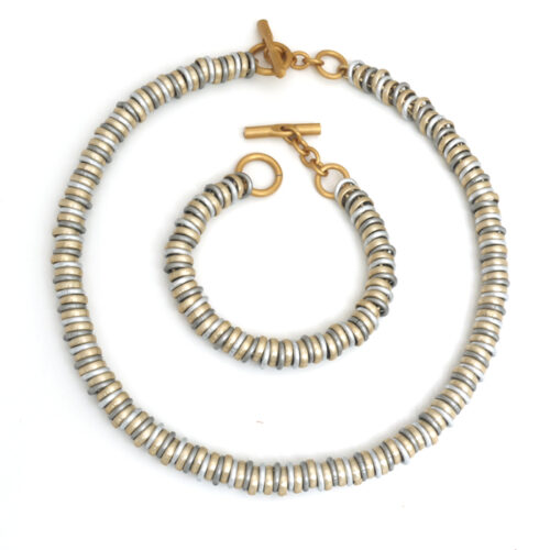 Aluminium Jewellery Chain RRK Bracelet (Small Tube) - Silver/Matt Gold - Image 2