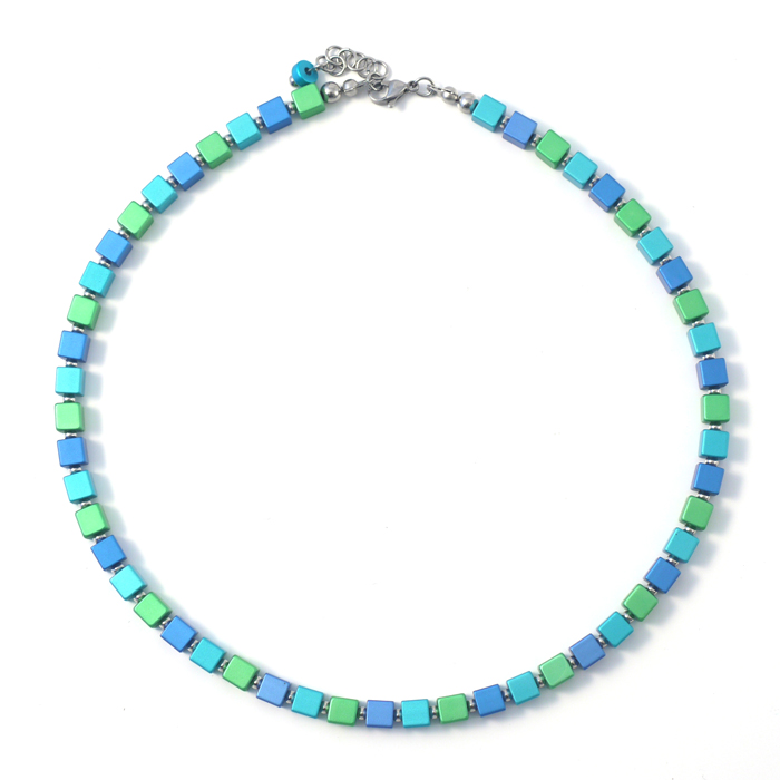 Aluminium Mini-cube Necklace-blue mix 