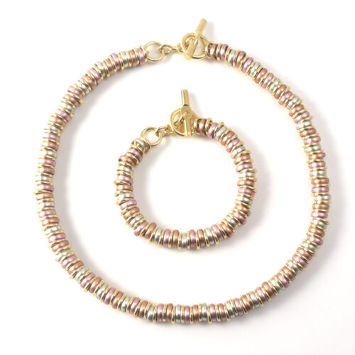 Aluminium Jewellery Chain RRK Necklace (Small Tube) Pink, Cream/Gold - Image 2