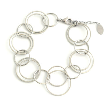 Circle Chain Double Rings Bracelet - Shiny Rhodium