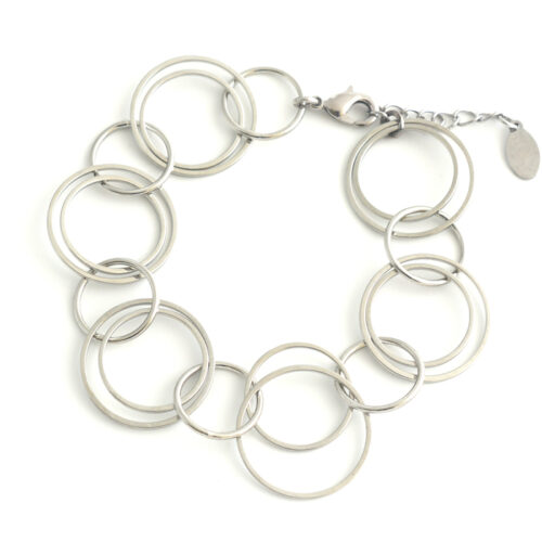 Circle Chain Double Rings Bracelet - Shiny Rhodium
