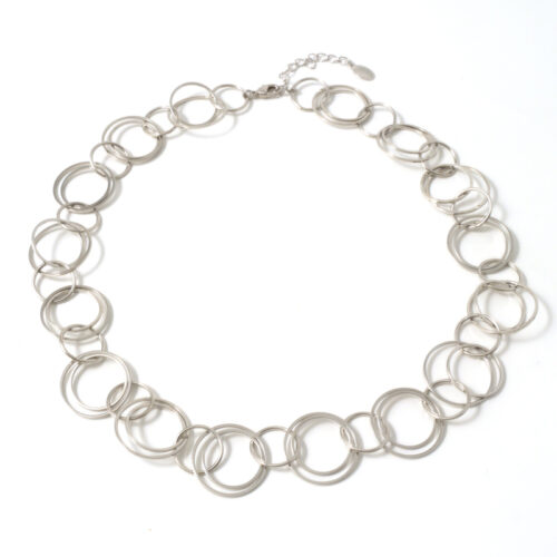 Circle Chain Double Rings Bracelet - Shiny Rhodium - Image 3