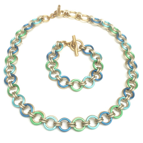 Aluminium Jewellery Chain 28 Bracelet - Matt Gold / Marine - Image 2