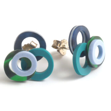 Cellulose Acetate Circle Dance Studs - Blue Mix