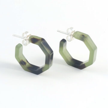 Cellulose Acetate Small Octagonal Hoops - Light Green Marble