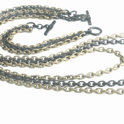 Aluminium Jewellery Chain 3 Long Necklace - Khaki/Black - Image 3