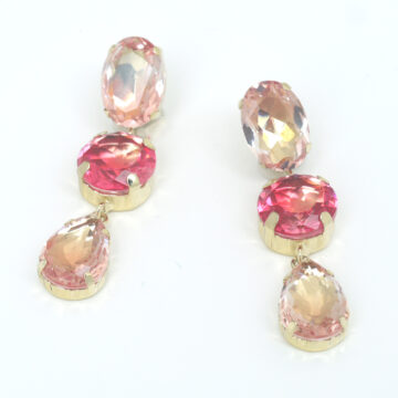 Crystal 3-drop Earrings - Blush