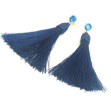 Biba Crystal and Tassel Earrings - Deep Blue