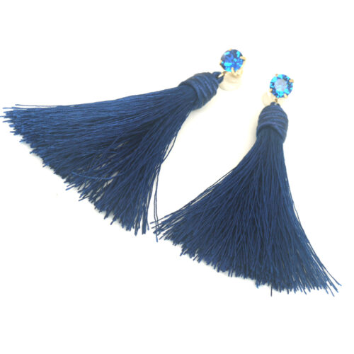 Biba Crystal and Tassel Earrings - Deep Blue