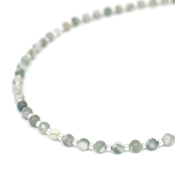 Biba Stone Bead Necklace - Light Grey-Green /Silver