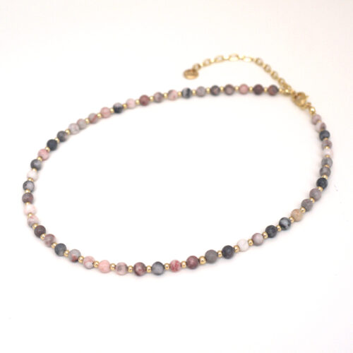 Biba Stone Bead Necklace - Grey, Pink/Gold - Image 2