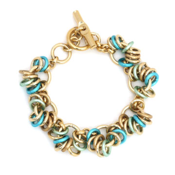 Aluminium Chain 15 (Small Loop) Bracelet - Aqua Mint/Gold