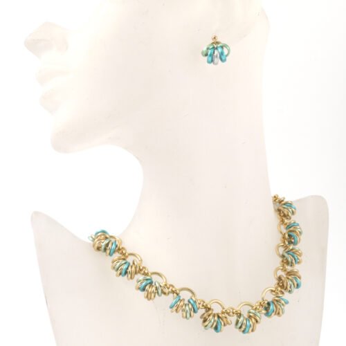 Aluminium Chain 15 (Small Loop) Bracelet - Aqua Mint/Gold - Image 2