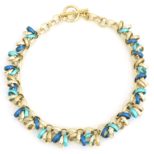 Aluminium Jewellery Chain 12 Bracelet ( Large Loop) - Blue / Gold - Image 3
