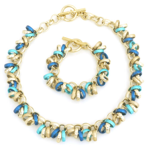 Aluminium Jewellery Chain 12 Bracelet ( Large Loop) - Blue / Gold - Image 2