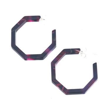 Cellulose Acetate Medium Octagonal Hoops - Fuchsia Marble