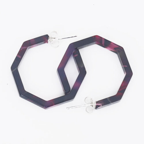 Cellulose Acetate Medium Octagonal Hoops - Fuchsia Marble - Image 2