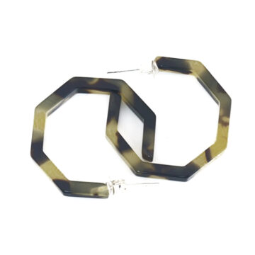 Cellulose Acetate Medium Octagonal Hoops - Olive Marble
