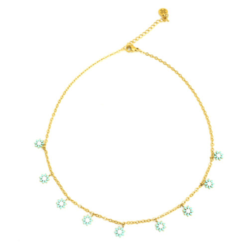 Anartxy Enamel Daisy Chain Necklace - Blue / Gold - Image 4