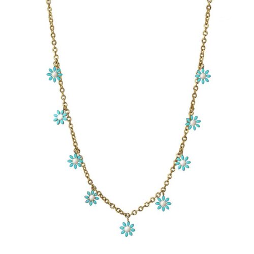 Anartxy Enamel Daisy Chain Necklace - Blue / Gold