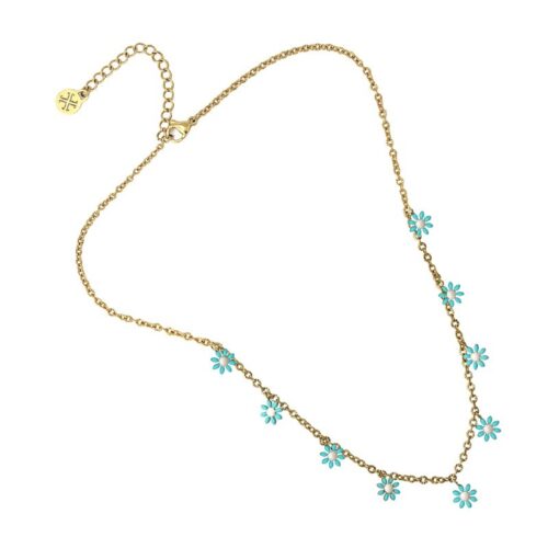 Anartxy Enamel Daisy Chain Necklace - Blue / Gold - Image 3