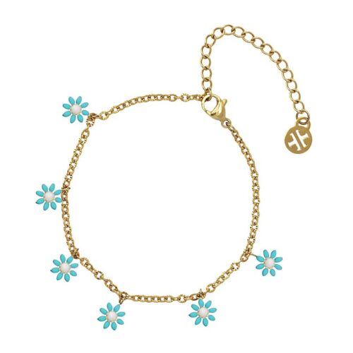 Anartxy Enamel Daisy Chain Necklace - Blue / Gold - Image 5