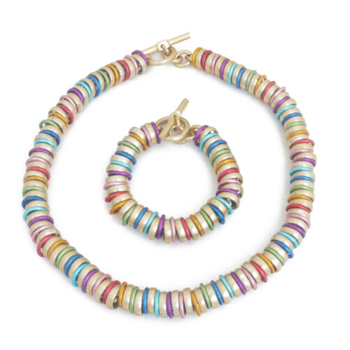 Aluminium Jewellery RRG Necklace (Large Tube) - Multicolour/Matt Gold - Image 2