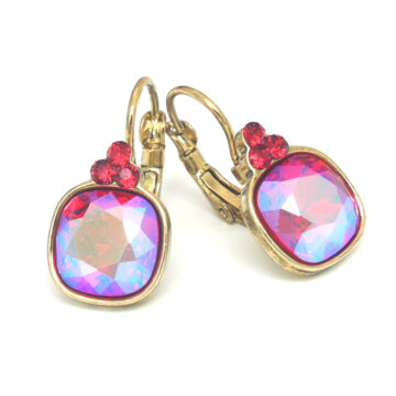 Biba Square Drop Earrings - Red Shimmer/Gold