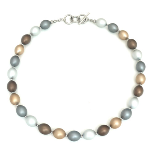 Mooi Oval Bead Necklace - Coffee, Silver, Gold