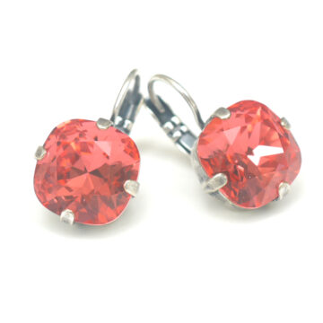 Square Crystal Drop - Clear Coral / Silver