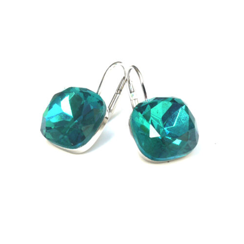 Swarovski Crystal Square Drop - Indicolite / Silver