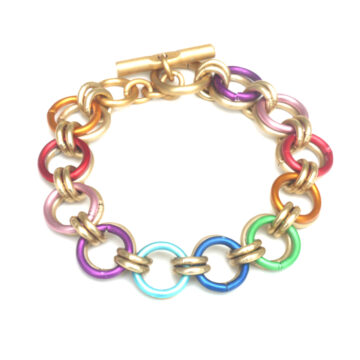 Aluminium Jewellery Chain 28 Bracelet - Matt Gold / Multicolour