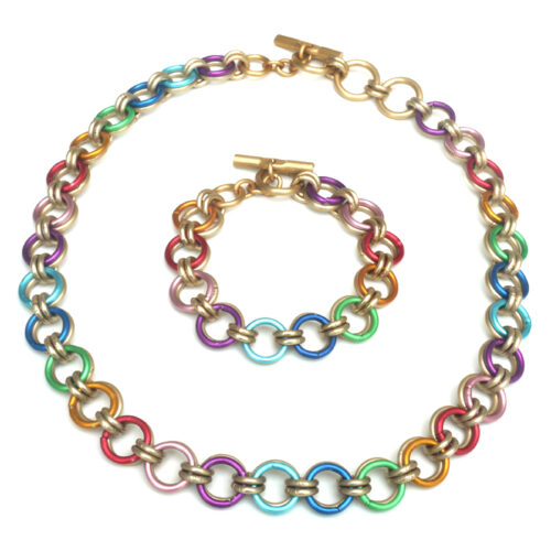 Aluminium Jewellery Chain 28 Bracelet - Matt Gold / Multicolour - Image 2