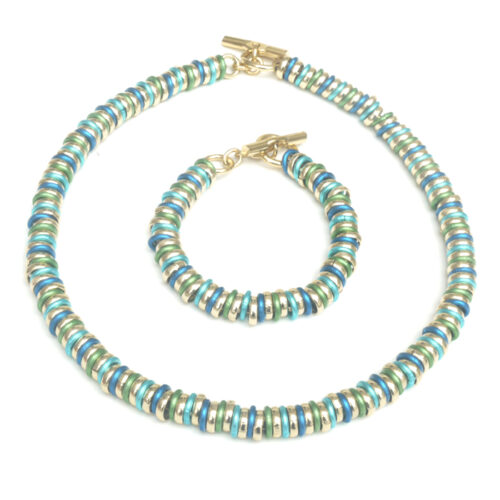 Aluminium Jewellery Chain RRK Bracelet (Small Tube) - Shiny Gold & Marine - Image 2