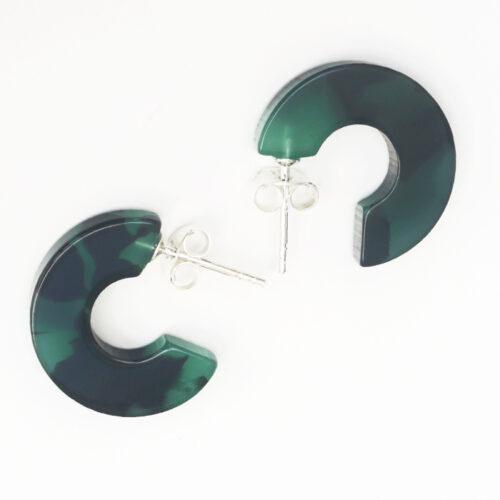 Cellulose Acetate Chunky Hoops - Green Marble - Image 2