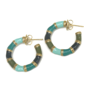 Anartxy Glorious Enamel Hoops Aqua, Green / Gold