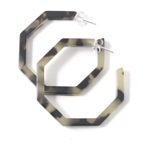 Cellulose Acetate Large Hexagonal Hoops - Carey Grey
