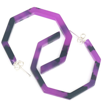 Cellulose Acetate Large Hexagonal Hoops - Fuchsia Marble