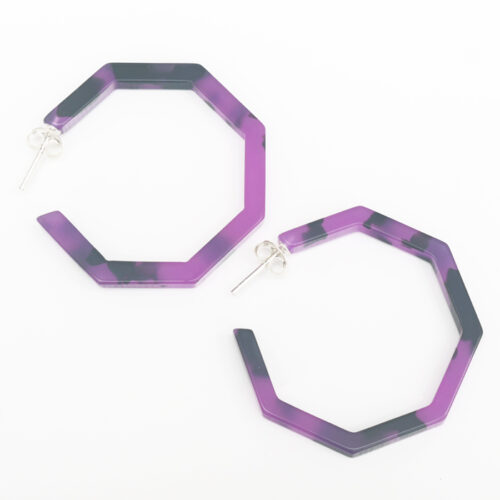 Cellulose Acetate Large Hexagonal Hoops - Fuchsia Marble - Image 3