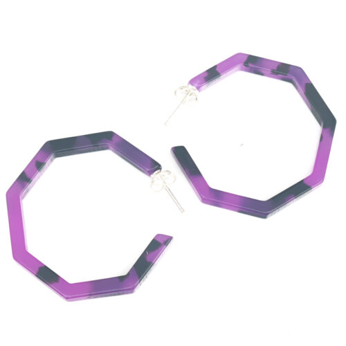 Cellulose Acetate Large Hexagonal Hoops - Fuchsia Marble - Image 2