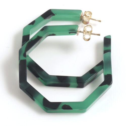 Cellulose Acetate Large Hexagonal Hoops - Green Marble - Image 2