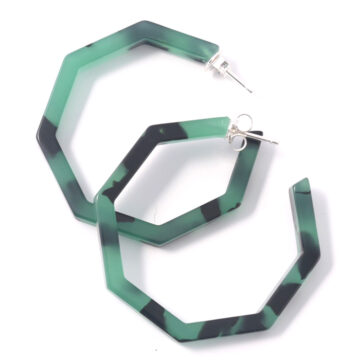 Cellulose Acetate Large Hexagonal Hoops - Green Marble