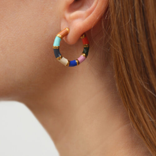 Anartxy Glorious Enamel Hoops Aqua, Green / Gold - Image 2