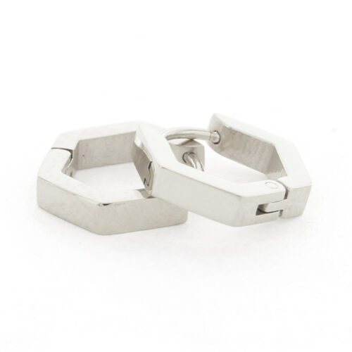 1958 12mm x 3mm Hexagonal Hoops - Rhodium