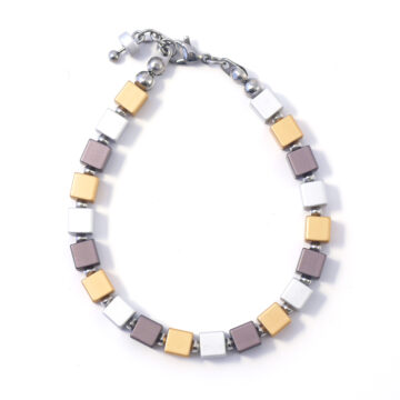 Mooi Mini Cube Bead Aluminium Bracelet - Silver Gold Mix
