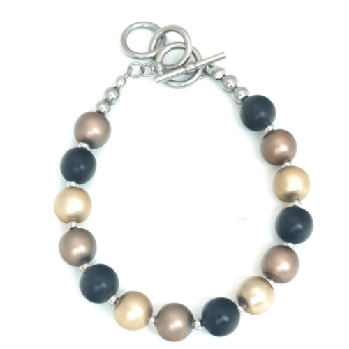 Mooi Cylinder Bead Aluminium Bracelet - Black and Gold Mix - Image 2