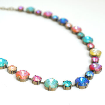 Large Swarovski Crystal Necklace - Multicolour Delite  / Gold